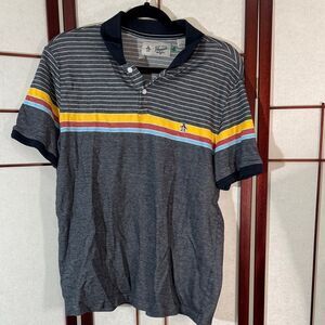 Original Penguin Men's Polo Shirt - Gray with Multicolor Stripes